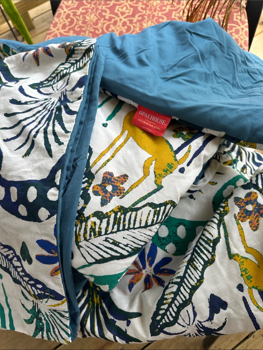 Opalhouse Teal and Multicolor Tropical Leaf Duvet Cover